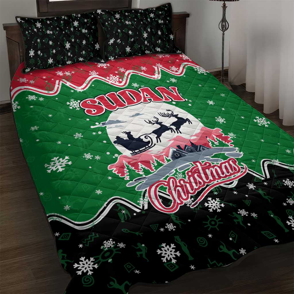 Sudan Christmas Quilt Bed Set with Red Green Black Xmas Santa Sleigh and Map - Wonder Print Shop