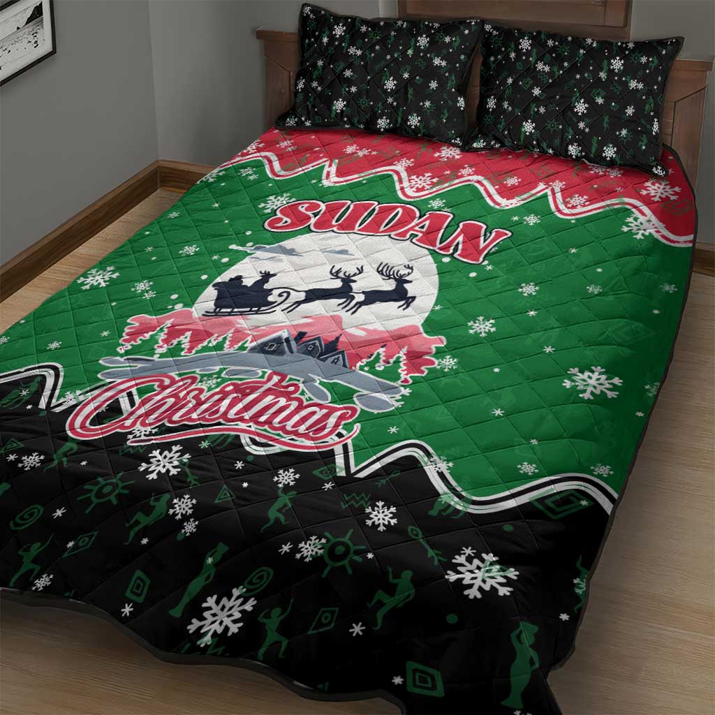Sudan Christmas Quilt Bed Set with Red Green Black Xmas Santa Sleigh and Map - Wonder Print Shop