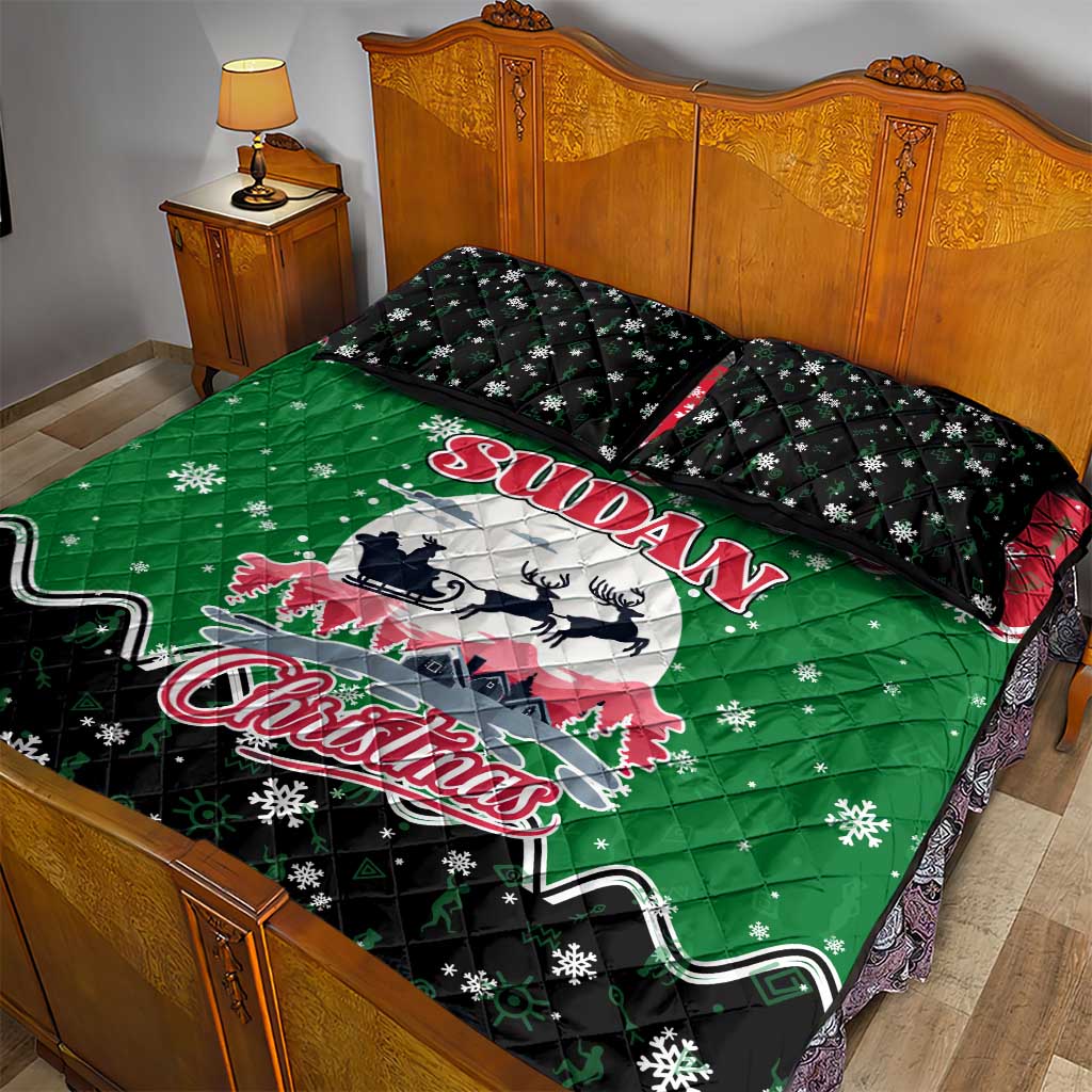 Sudan Christmas Quilt Bed Set with Red Green Black Xmas Santa Sleigh and Map - Wonder Print Shop