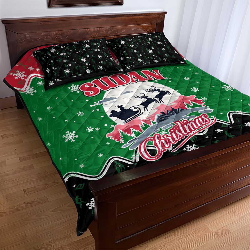 Sudan Christmas Quilt Bed Set with Red Green Black Xmas Santa Sleigh and Map - Wonder Print Shop