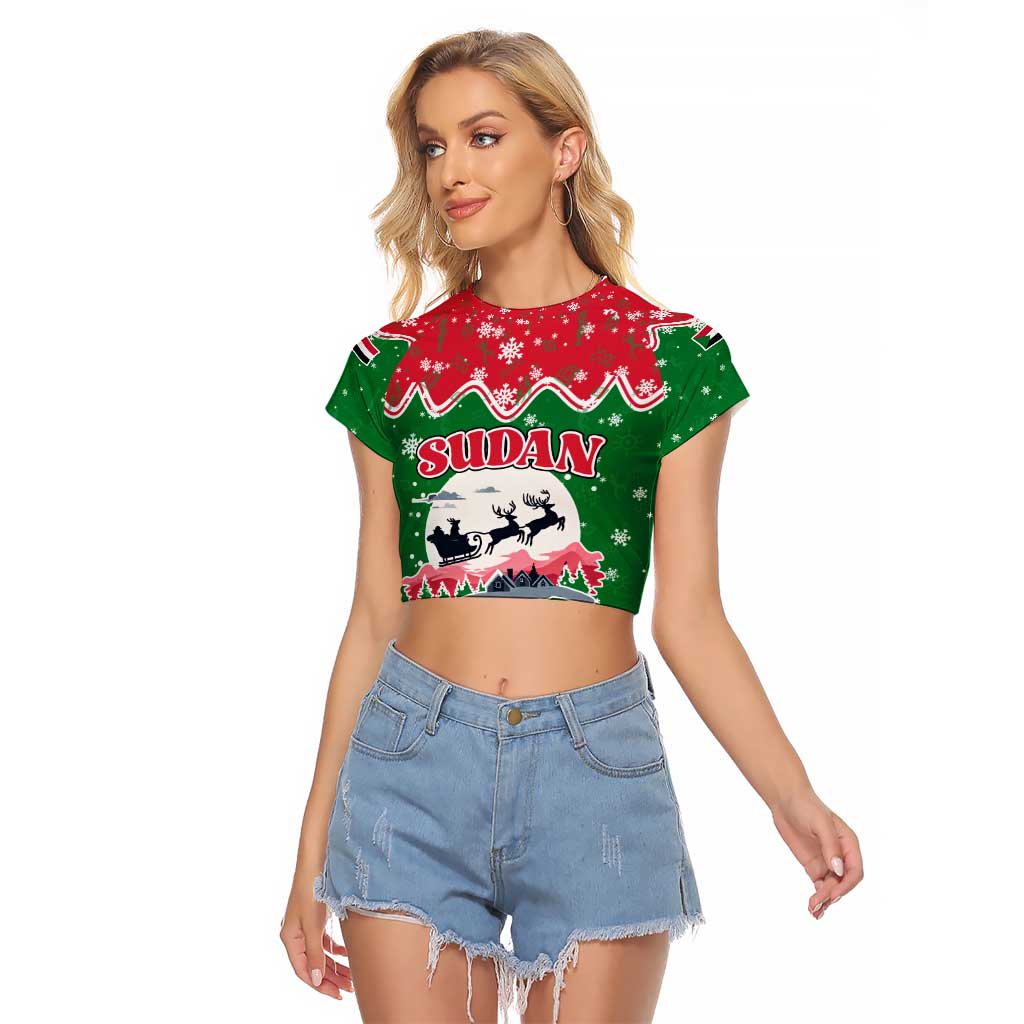 Sudan Christmas Raglan Cropped T Shirt with Red Green Black Xmas Santa Sleigh and Map - Wonder Print Shop