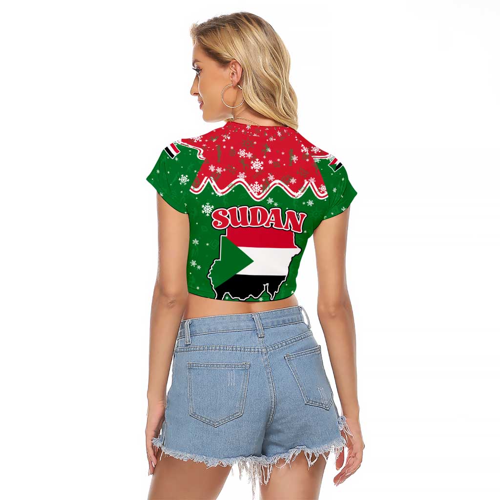 Sudan Christmas Raglan Cropped T Shirt with Red Green Black Xmas Santa Sleigh and Map - Wonder Print Shop