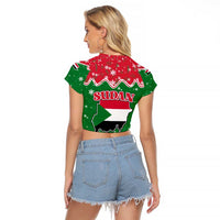 Sudan Christmas Raglan Cropped T Shirt with Red Green Black Xmas Santa Sleigh and Map - Wonder Print Shop
