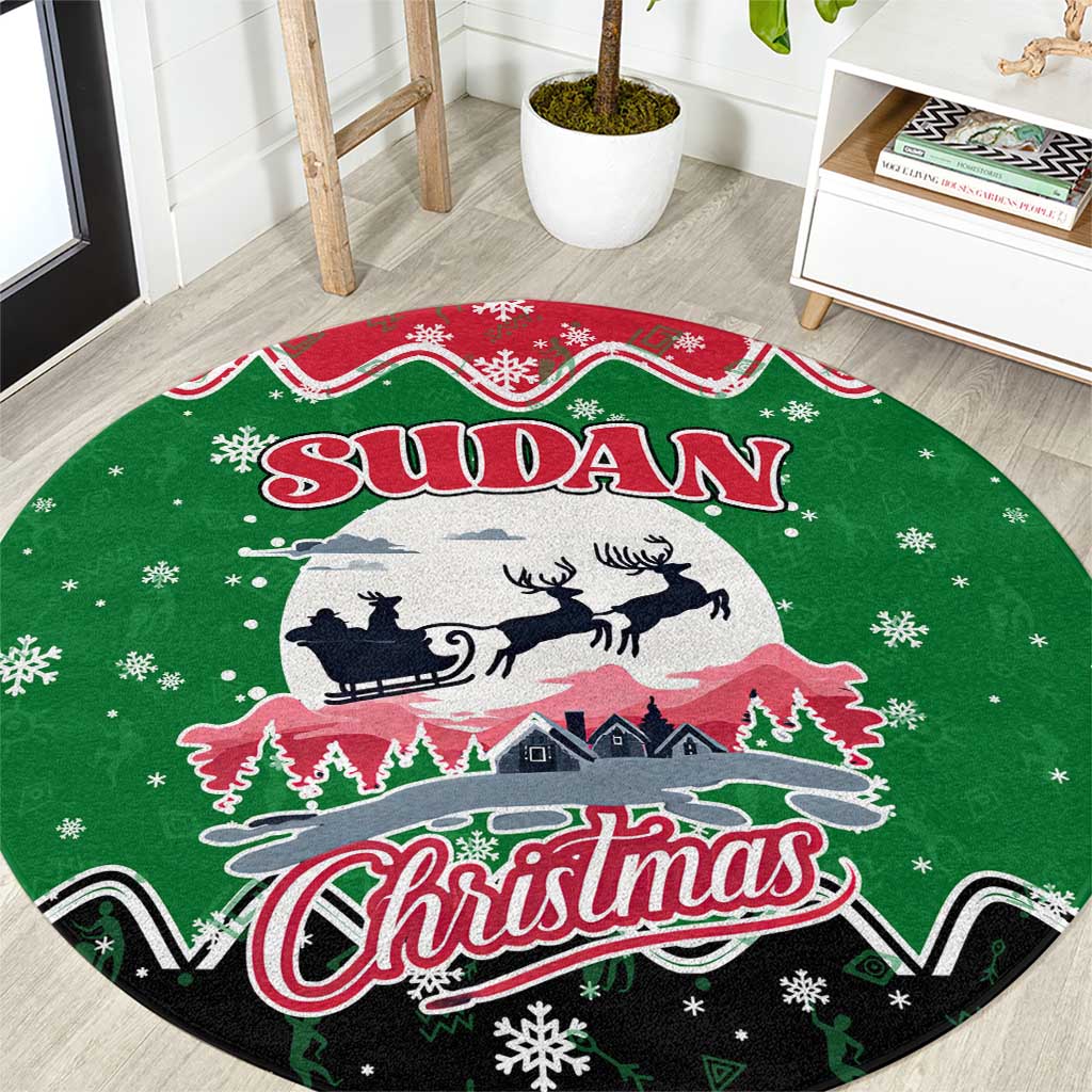 Sudan Christmas Round Carpet with Red Green Black Xmas Santa Sleigh and Map - Wonder Print Shop