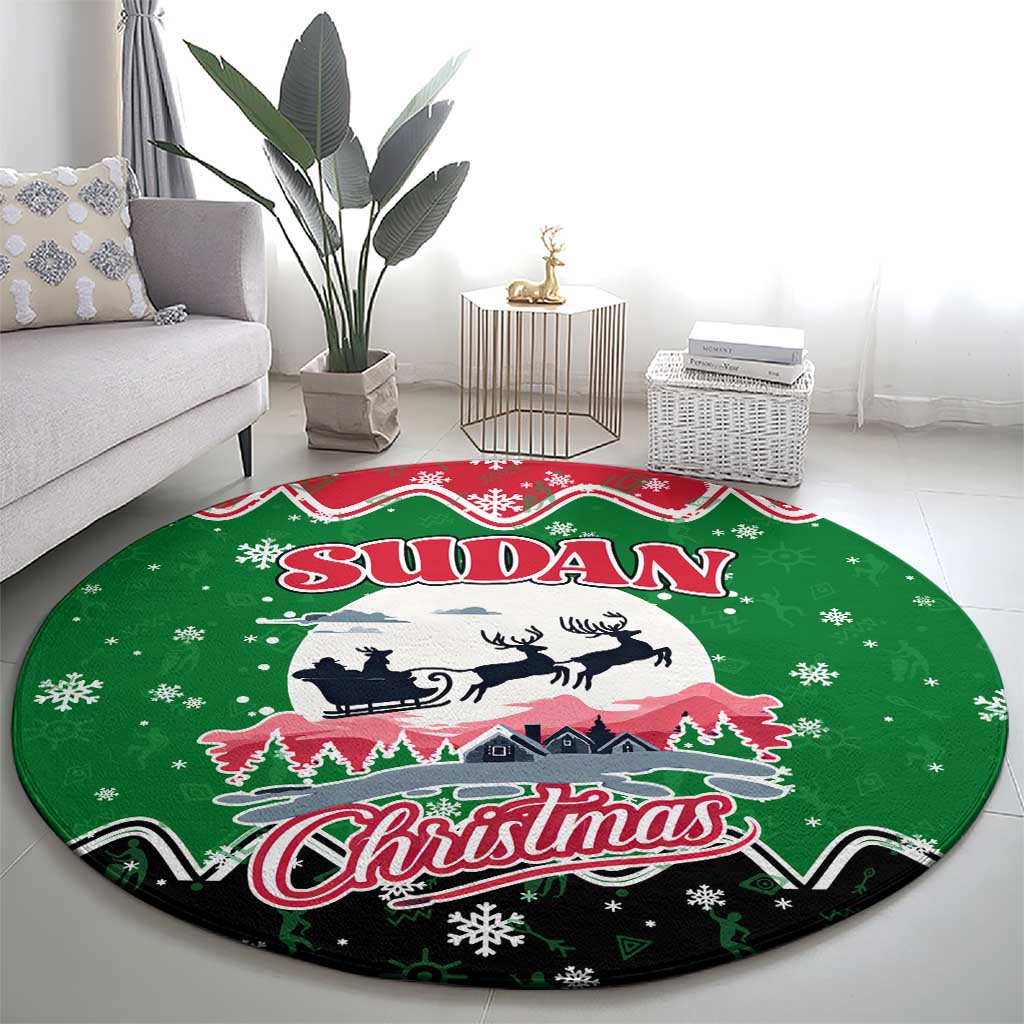 Sudan Christmas Round Carpet with Red Green Black Xmas Santa Sleigh and Map - Wonder Print Shop