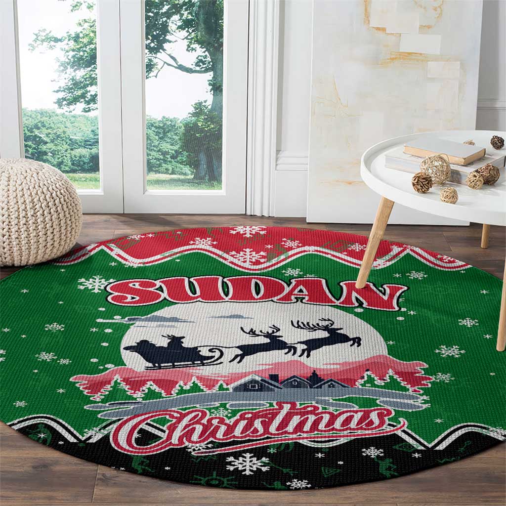Sudan Christmas Round Carpet with Red Green Black Xmas Santa Sleigh and Map - Wonder Print Shop