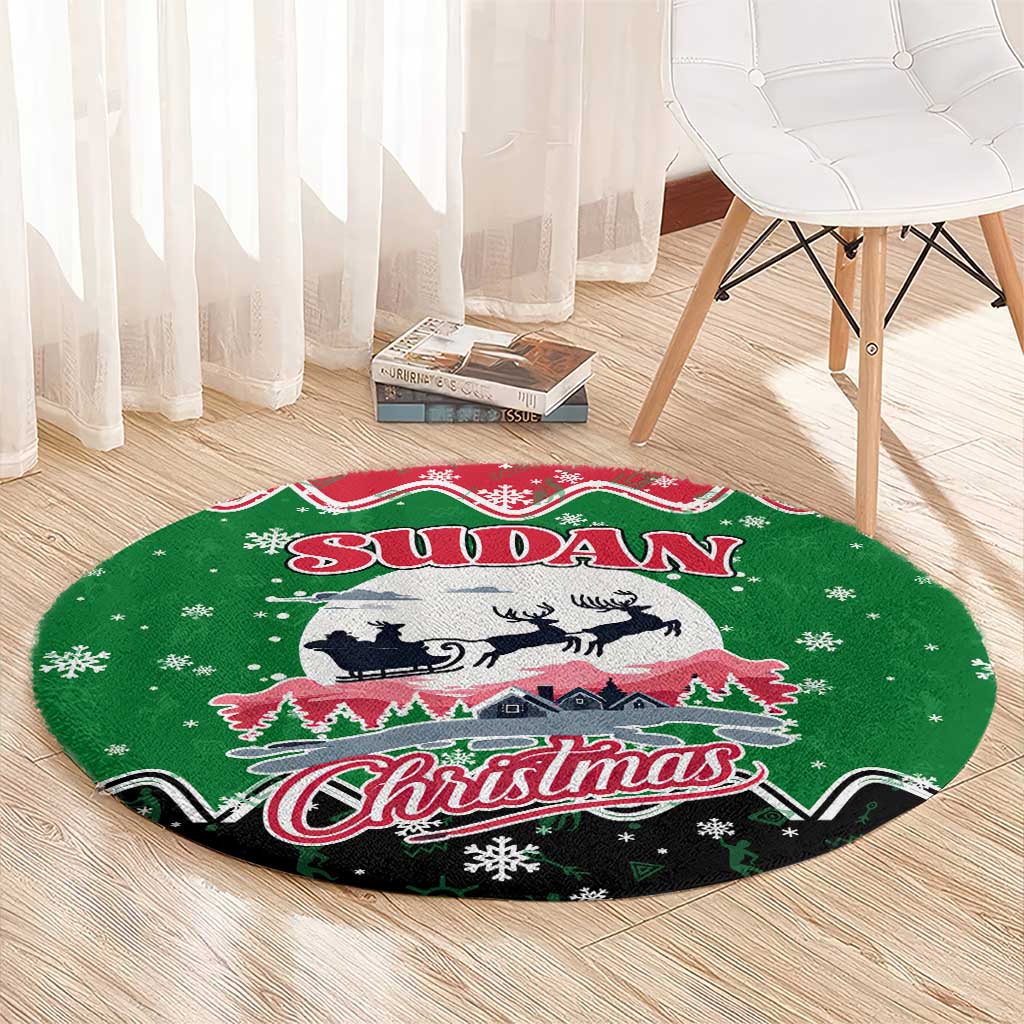 Sudan Christmas Round Carpet with Red Green Black Xmas Santa Sleigh and Map - Wonder Print Shop