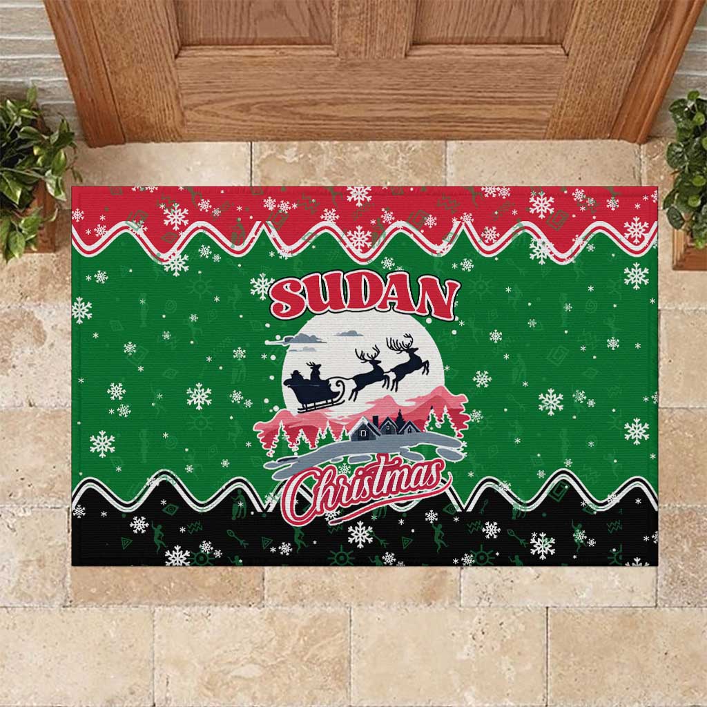 Sudan Christmas Rubber Doormat with Red Green Black Xmas Santa Sleigh and Map - Wonder Print Shop