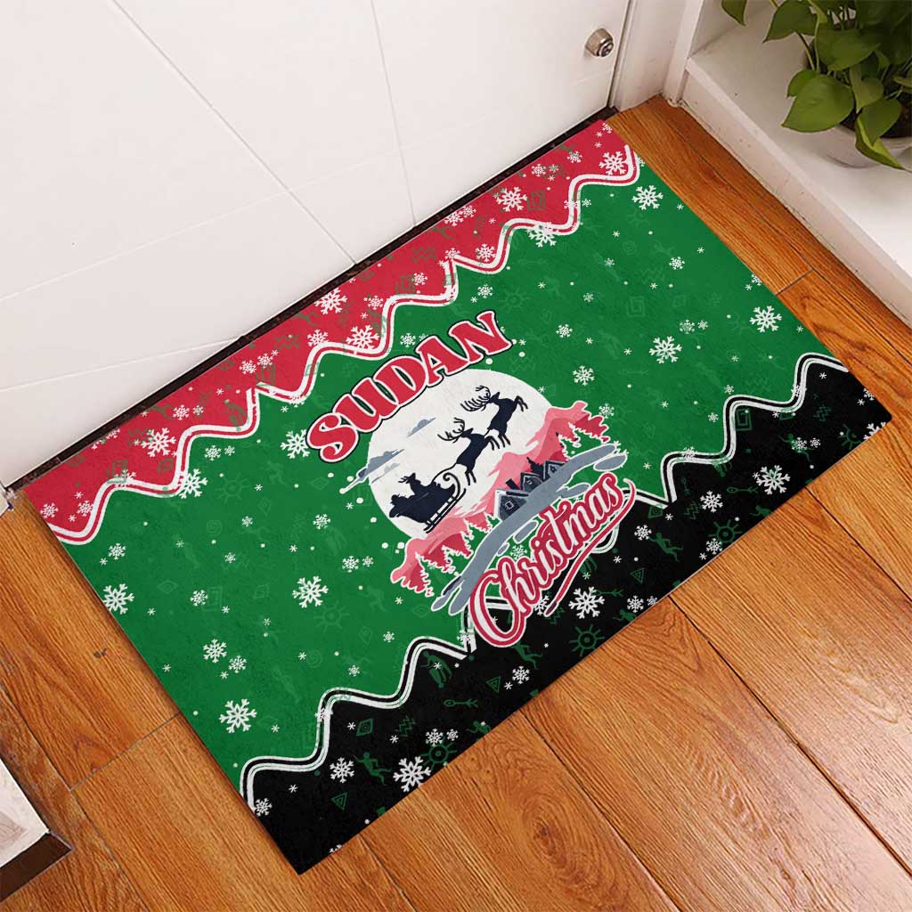 Sudan Christmas Rubber Doormat with Red Green Black Xmas Santa Sleigh and Map - Wonder Print Shop