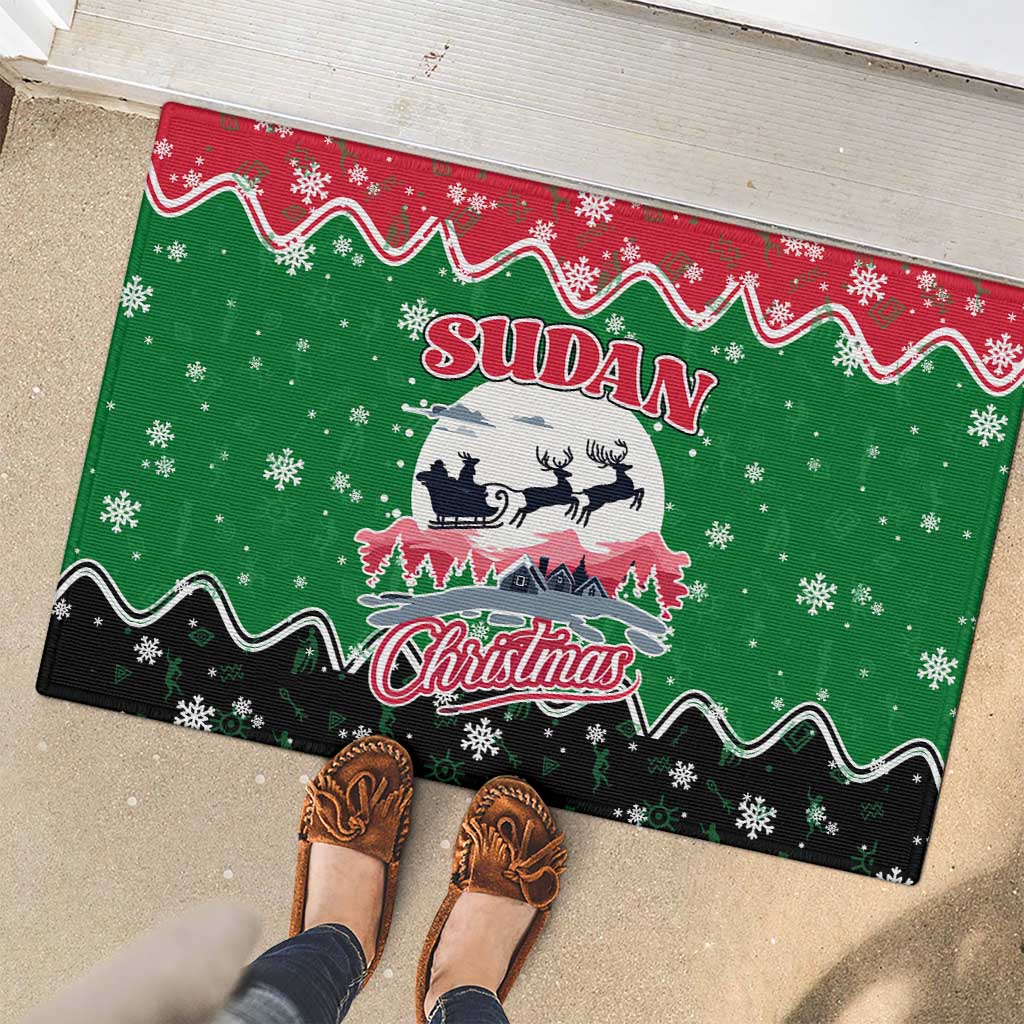 Sudan Christmas Rubber Doormat with Red Green Black Xmas Santa Sleigh and Map - Wonder Print Shop