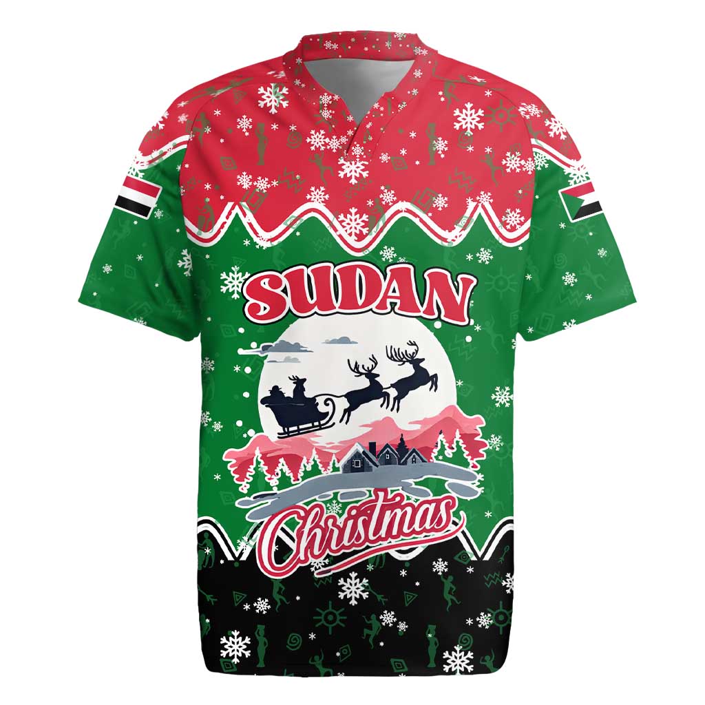 Sudan Christmas Rugby Jersey with Red Green Black Xmas Santa Sleigh and Map - Wonder Print Shop