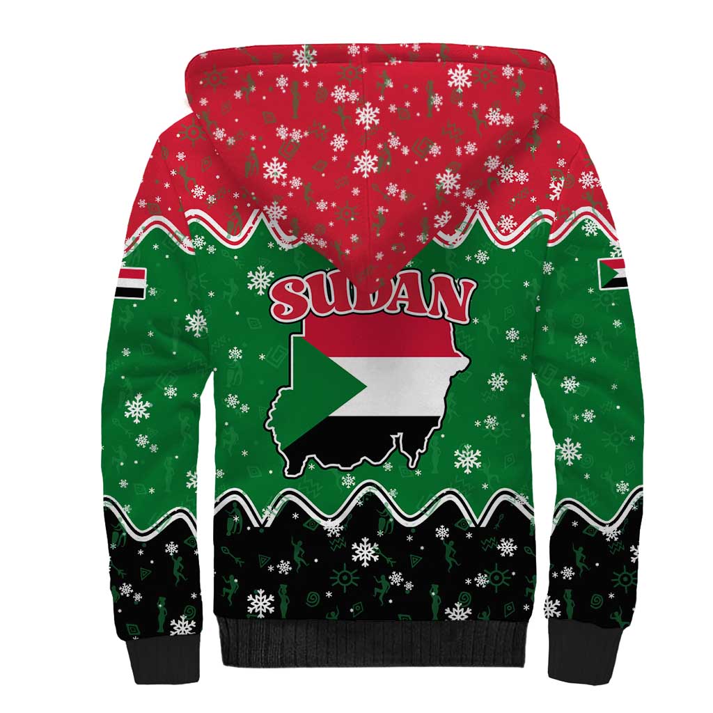 Sudan Christmas Sherpa Hoodie with Red Green Black Xmas Santa Sleigh and Map - Wonder Print Shop