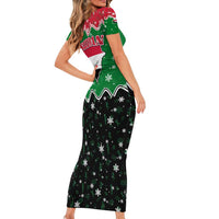 Sudan Christmas Short Sleeve Bodycon Dress with Red Green Black Xmas Santa Sleigh and Map - Wonder Print Shop