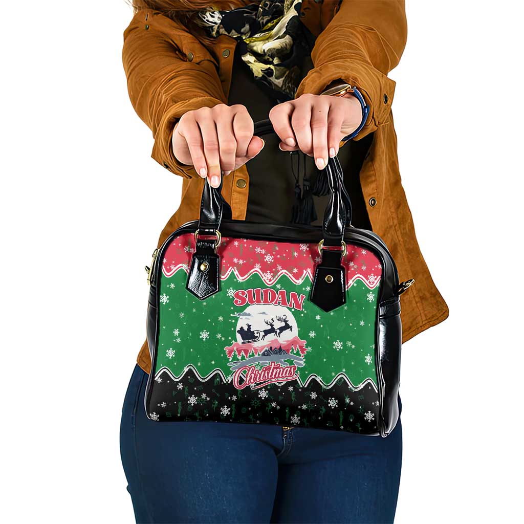 Sudan Christmas Shoulder Handbag with Red Green Black Xmas Santa Sleigh and Map - Wonder Print Shop