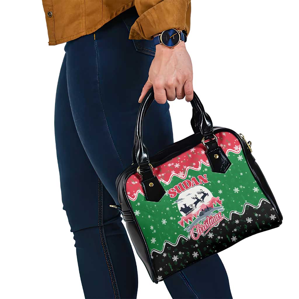 Sudan Christmas Shoulder Handbag with Red Green Black Xmas Santa Sleigh and Map - Wonder Print Shop