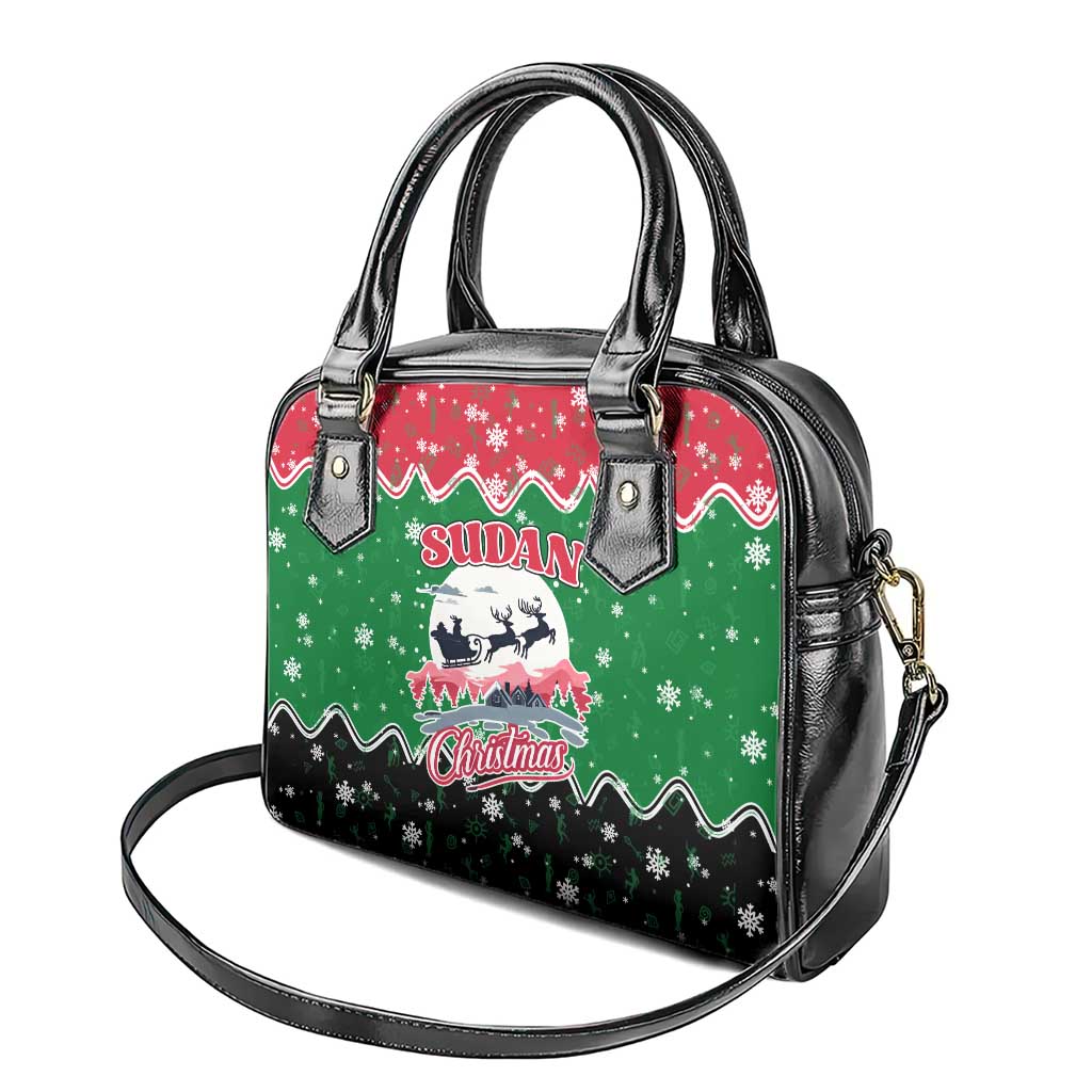 Sudan Christmas Shoulder Handbag with Red Green Black Xmas Santa Sleigh and Map - Wonder Print Shop