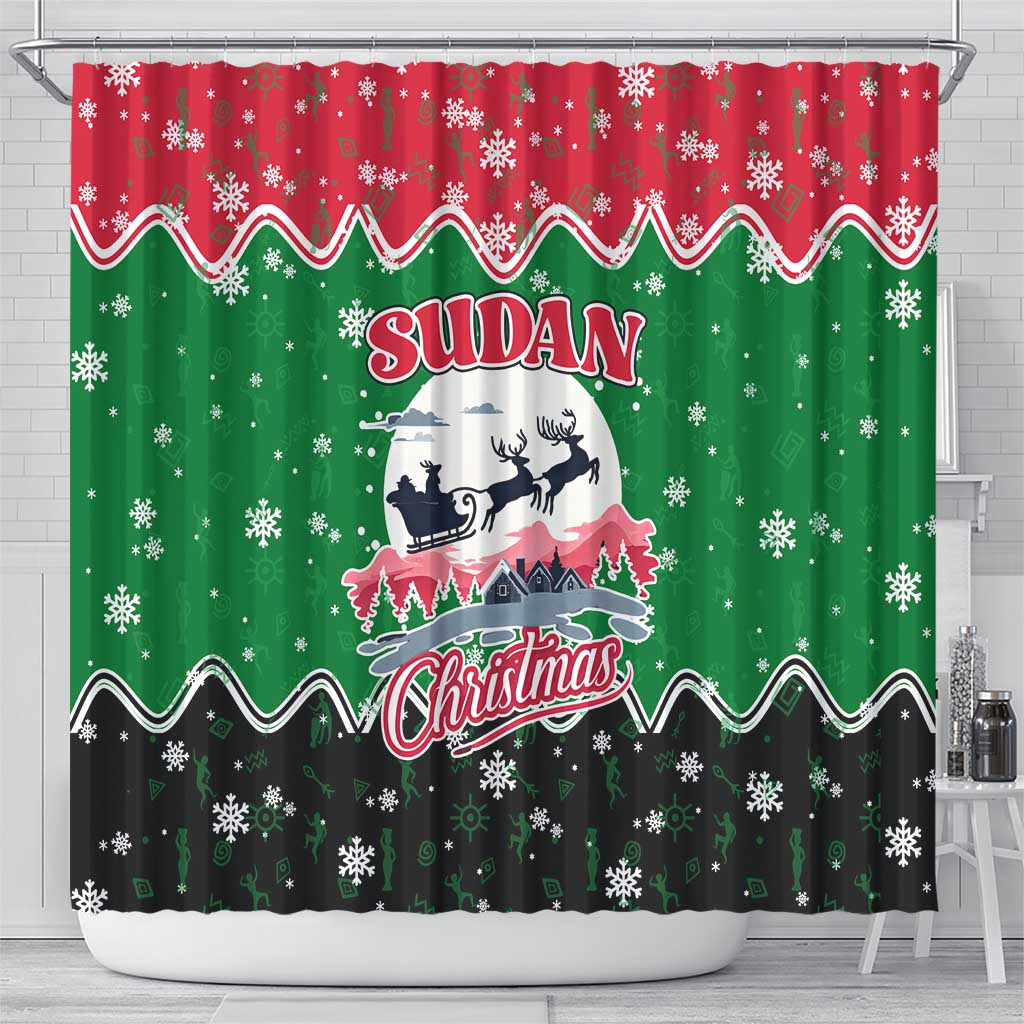Sudan Christmas Shower Curtain with Red Green Black Xmas Santa Sleigh and Map - Wonder Print Shop