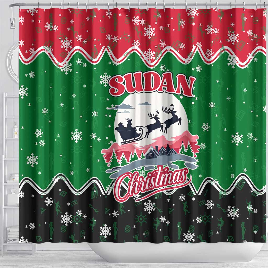 Sudan Christmas Shower Curtain with Red Green Black Xmas Santa Sleigh and Map - Wonder Print Shop