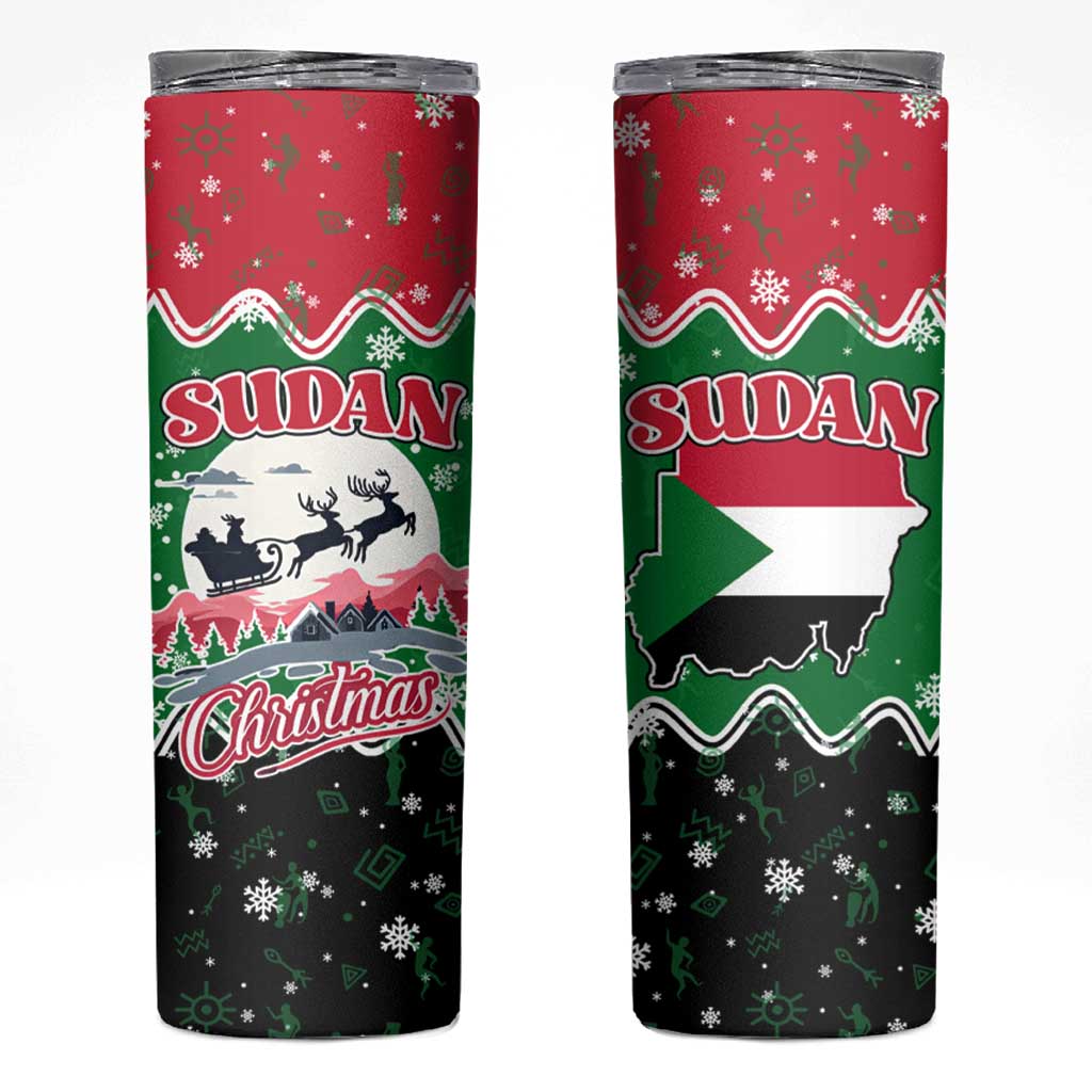 Sudan Christmas Skinny Tumbler with Red Green Black Xmas Santa Sleigh and Map - Wonder Print Shop