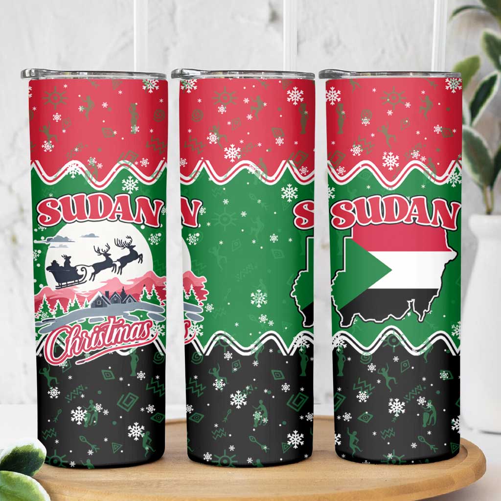 Sudan Christmas Skinny Tumbler with Red Green Black Xmas Santa Sleigh and Map - Wonder Print Shop