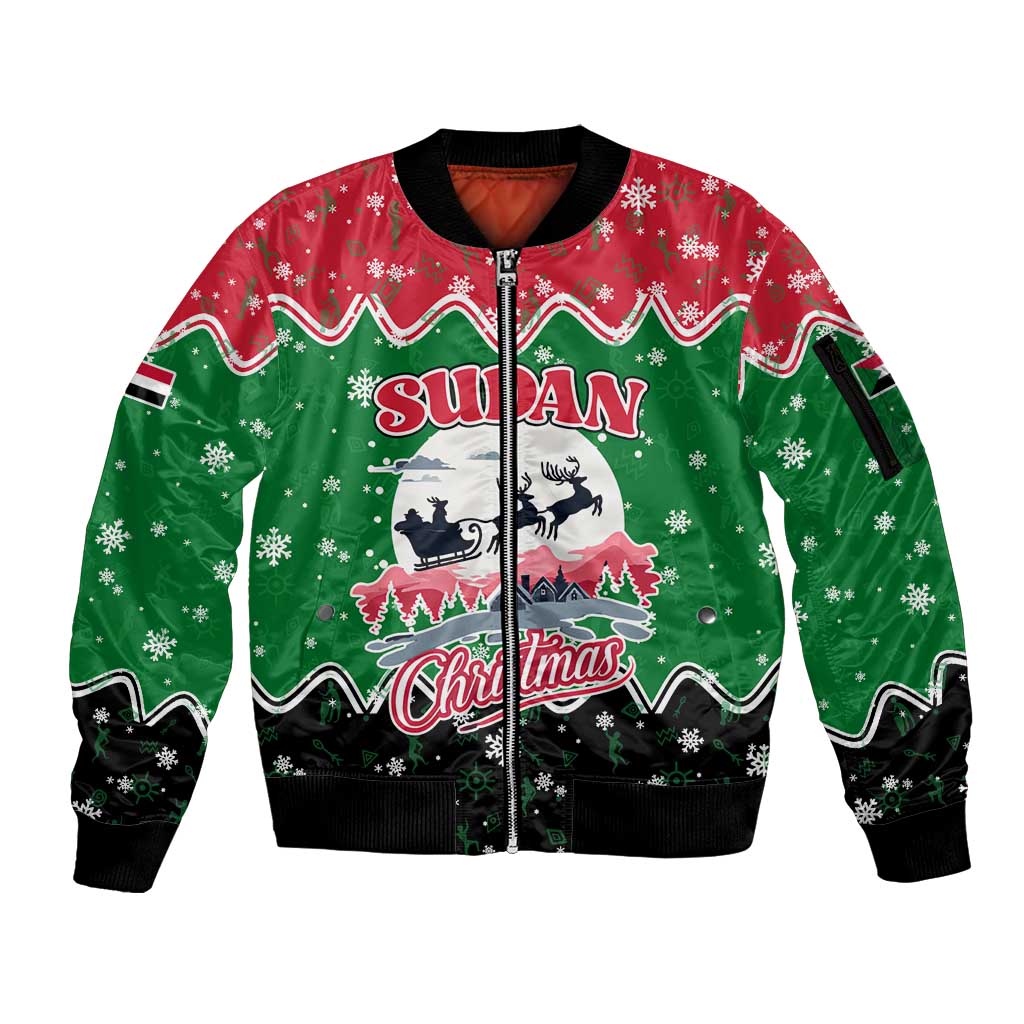 Sudan Christmas Sleeve Zip Bomber Jacket with Red Green Black Xmas Santa Sleigh and Map - Wonder Print Shop