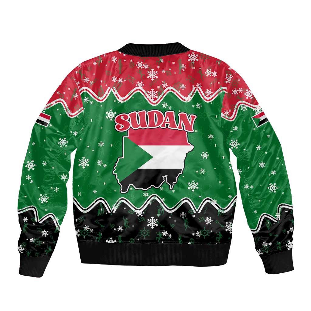 Sudan Christmas Sleeve Zip Bomber Jacket with Red Green Black Xmas Santa Sleigh and Map - Wonder Print Shop
