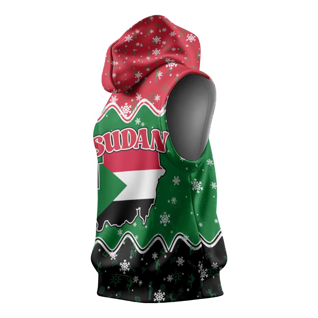 Sudan Christmas Sleeveless Hoodie with Red Green Black Xmas Santa Sleigh and Map - Wonder Print Shop