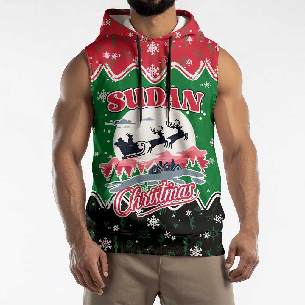 Sudan Christmas Sleeveless Hoodie with Red Green Black Xmas Santa Sleigh and Map - Wonder Print Shop