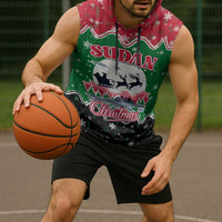Sudan Christmas Sleeveless Hoodie with Red Green Black Xmas Santa Sleigh and Map - Wonder Print Shop