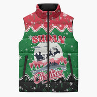 Sudan Christmas Sleeveless Puffer Jacket with Red Green Black Xmas Santa Sleigh and Map - Wonder Print Shop