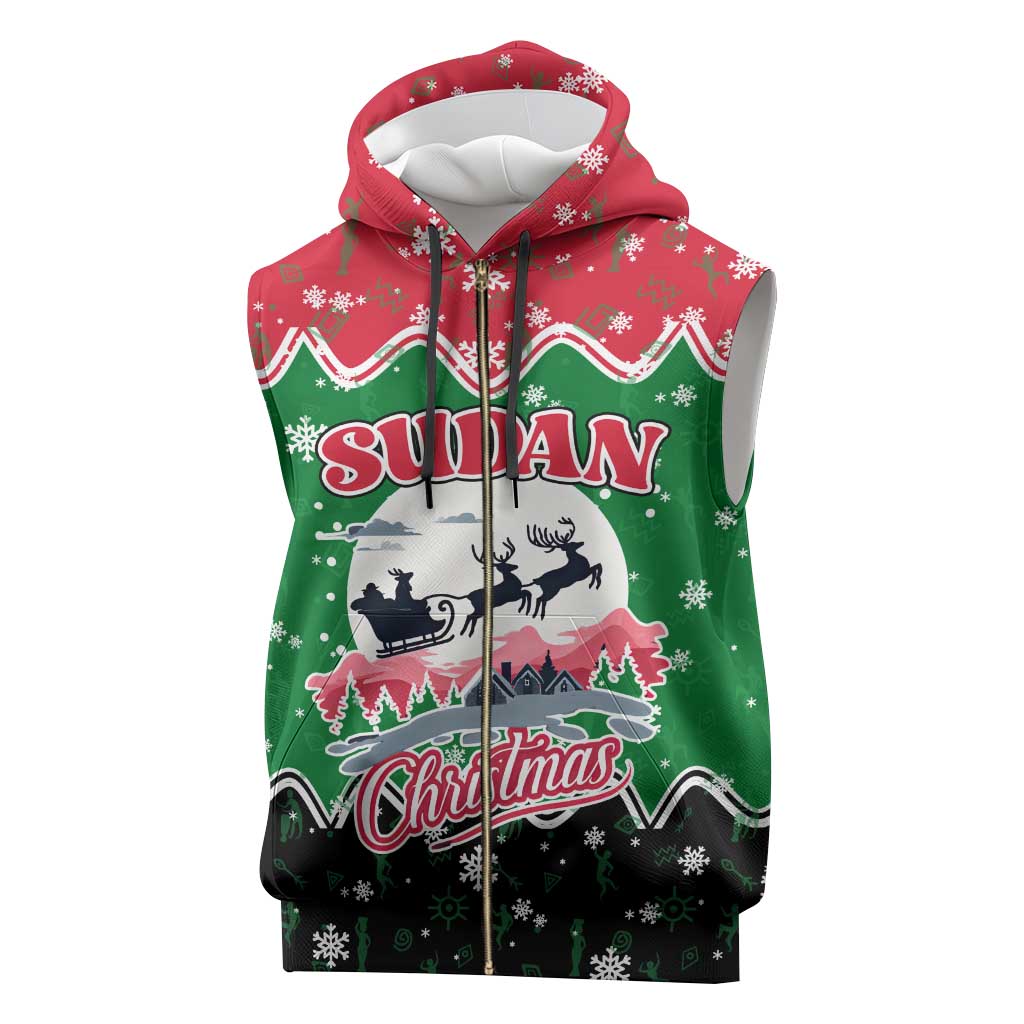 Sudan Christmas Sleeveless Zip Hoodie with Red Green Black Xmas Santa Sleigh and Map - Wonder Print Shop