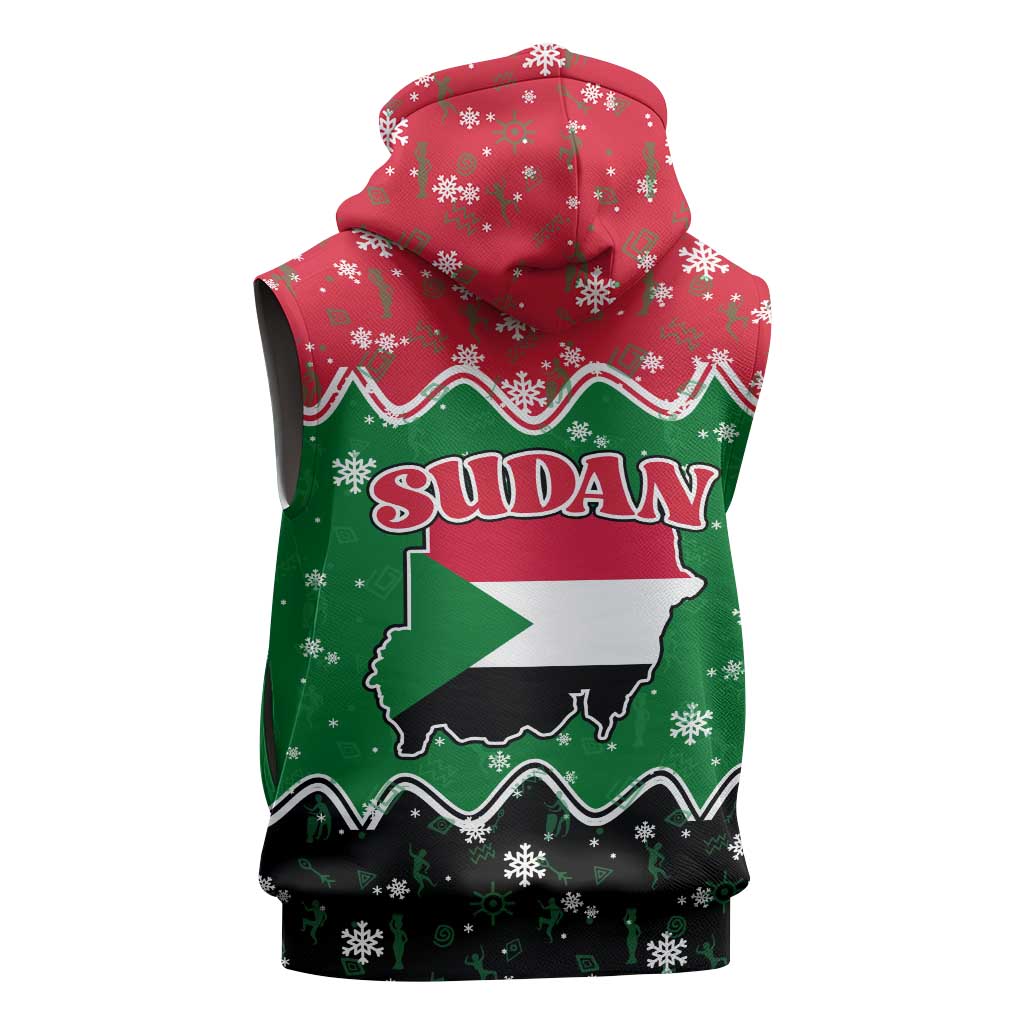 Sudan Christmas Sleeveless Zip Hoodie with Red Green Black Xmas Santa Sleigh and Map - Wonder Print Shop