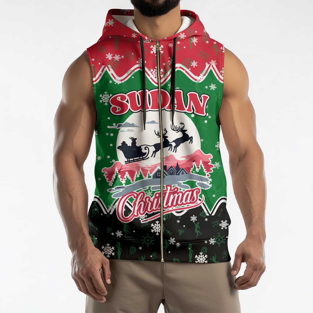 Sudan Christmas Sleeveless Zip Hoodie with Red Green Black Xmas Santa Sleigh and Map - Wonder Print Shop