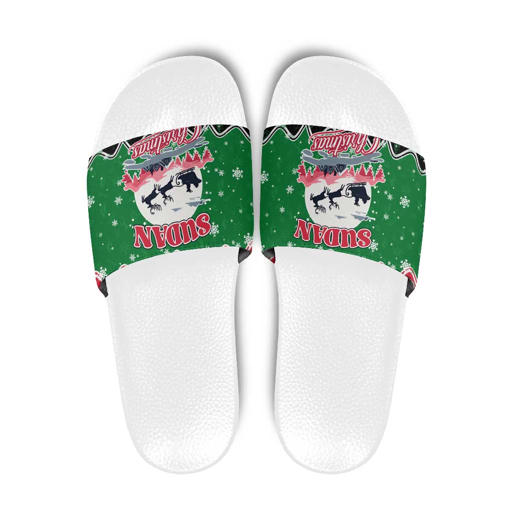 Sudan Christmas Slide Sandals with Red Green Black Xmas Santa Sleigh and Map - Wonder Print Shop