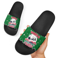 Sudan Christmas Slide Sandals with Red Green Black Xmas Santa Sleigh and Map - Wonder Print Shop