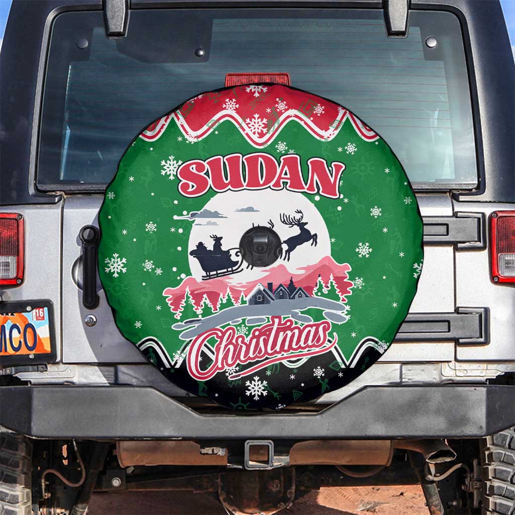 Sudan Christmas Spare Tire Cover with Red Green Black Xmas Santa Sleigh and Map - Wonder Print Shop