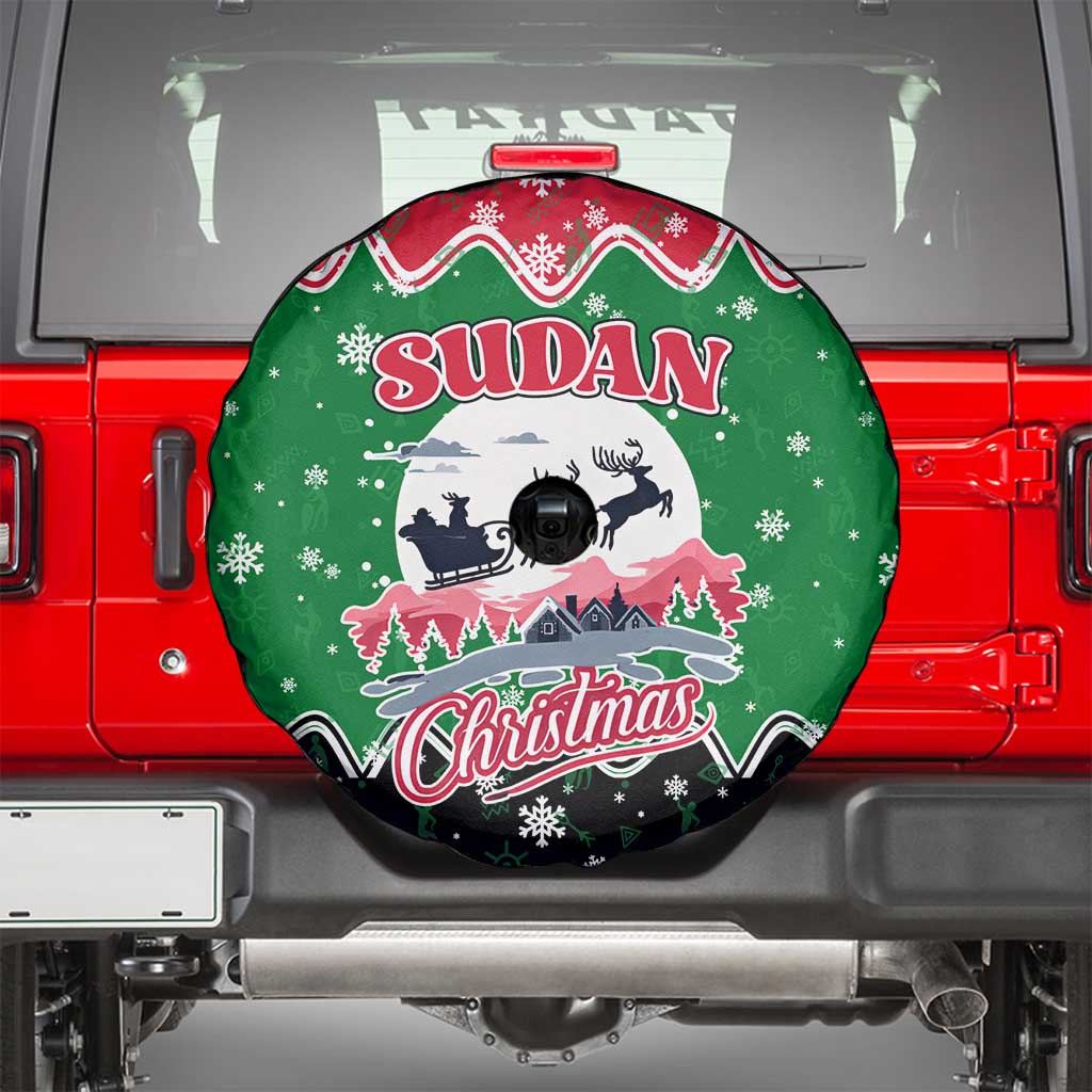 Sudan Christmas Spare Tire Cover with Red Green Black Xmas Santa Sleigh and Map - Wonder Print Shop