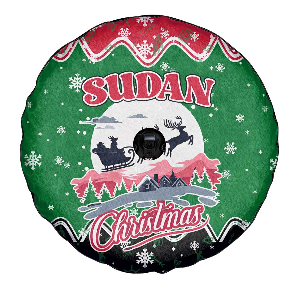 Sudan Christmas Spare Tire Cover with Red Green Black Xmas Santa Sleigh and Map - Wonder Print Shop