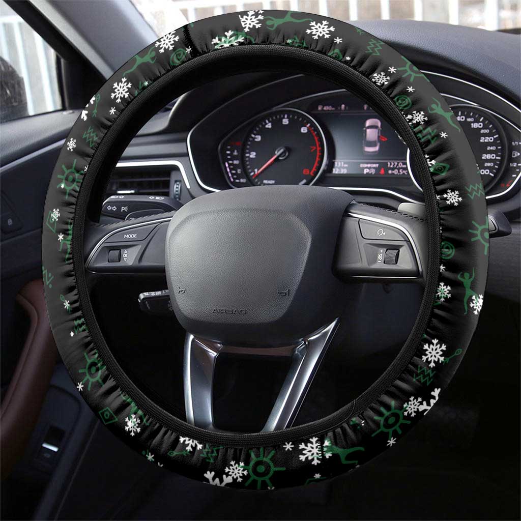 Sudan Christmas Steering Wheel Cover with Red Green Black Xmas Santa Sleigh and Map - Wonder Print Shop