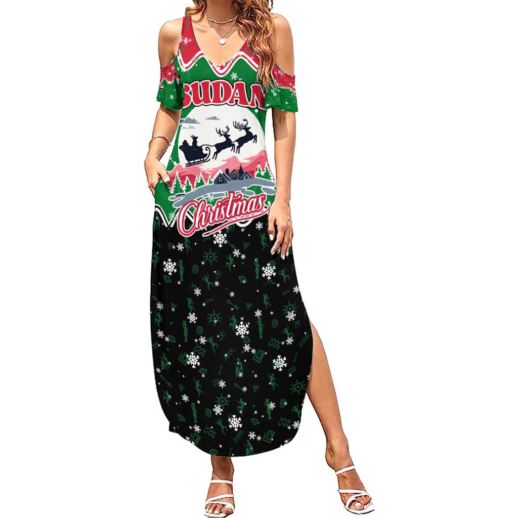 Sudan Christmas Summer Maxi Dress with Red Green Black Xmas Santa Sleigh and Map - Wonder Print Shop