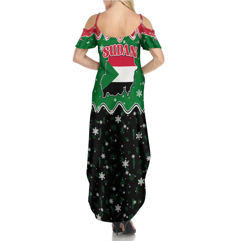 Sudan Christmas Summer Maxi Dress with Red Green Black Xmas Santa Sleigh and Map - Wonder Print Shop