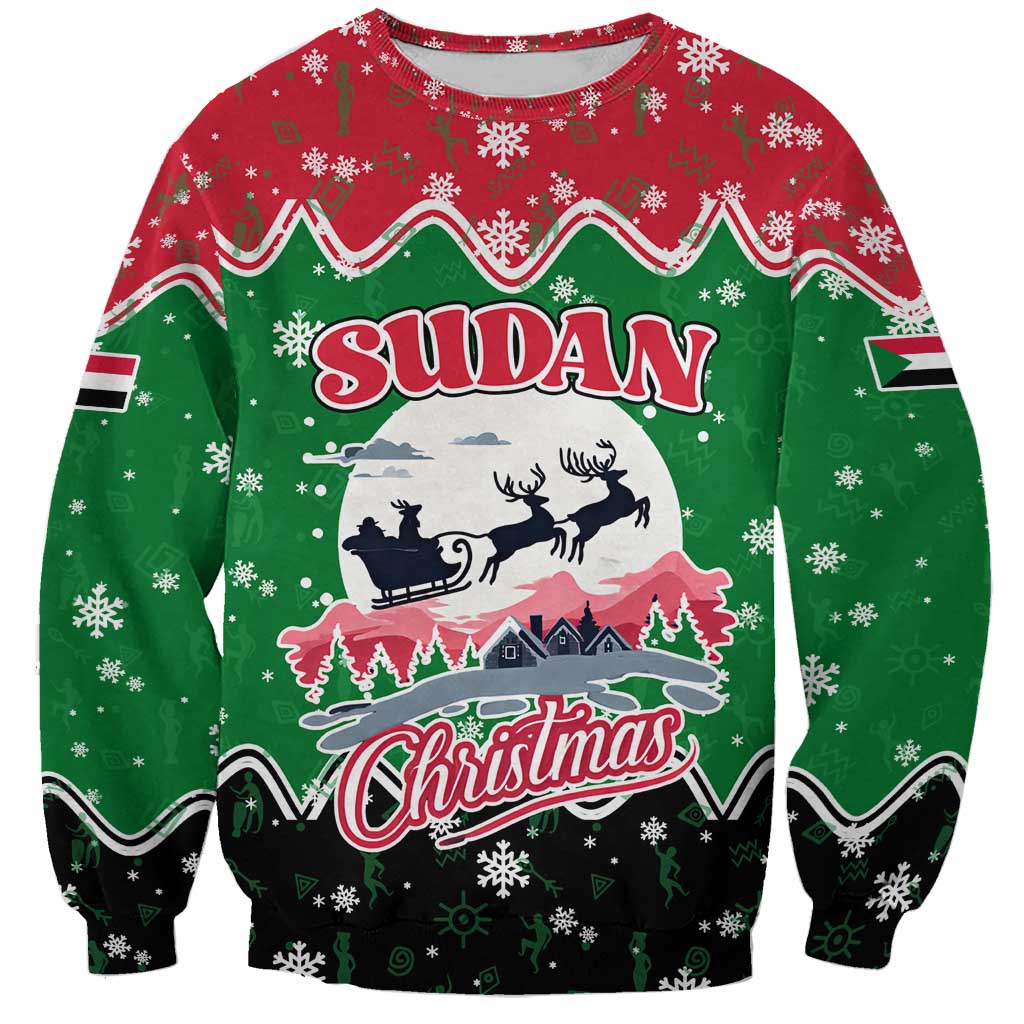 Sudan Christmas Sweatshirt with Red Green Black Xmas Santa Sleigh and Map - Wonder Print Shop