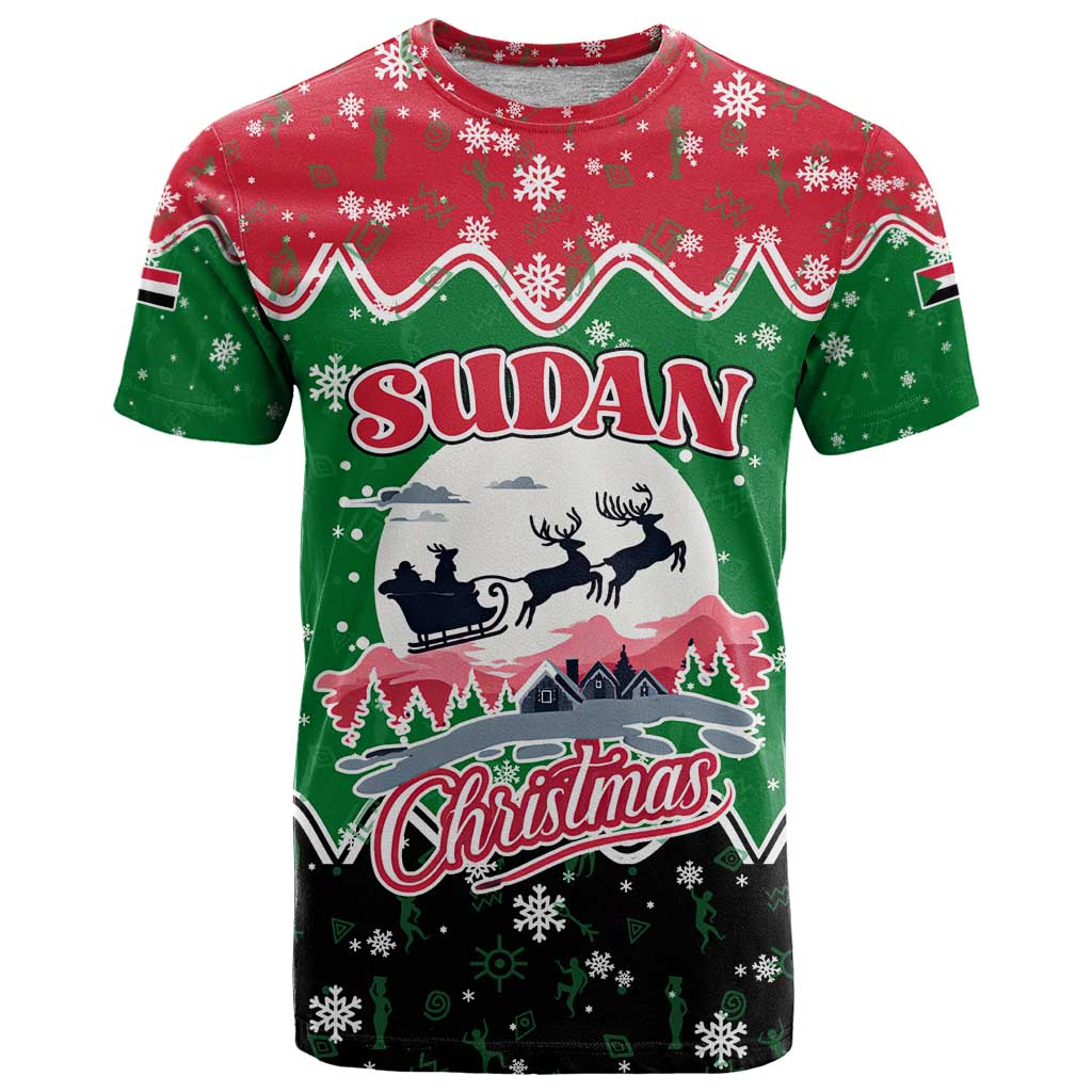 Sudan Christmas T Shirt with Red Green Black Xmas Santa Sleigh and Map - Wonder Print Shop