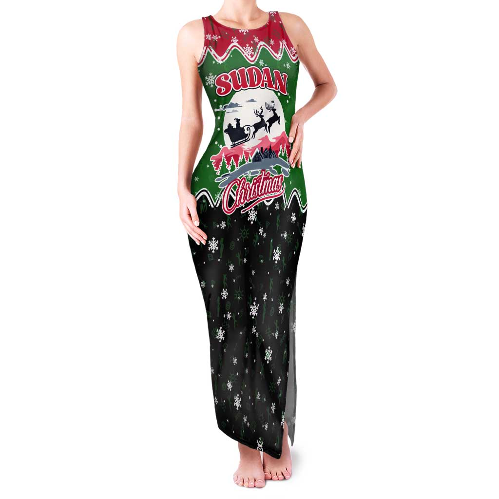 Sudan Christmas Tank Maxi Dress with Red Green Black Xmas Santa Sleigh and Map - Wonder Print Shop