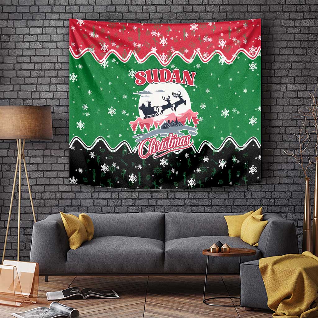 Sudan Christmas Tapestry with Red Green Black Xmas Santa Sleigh and Map - Wonder Print Shop