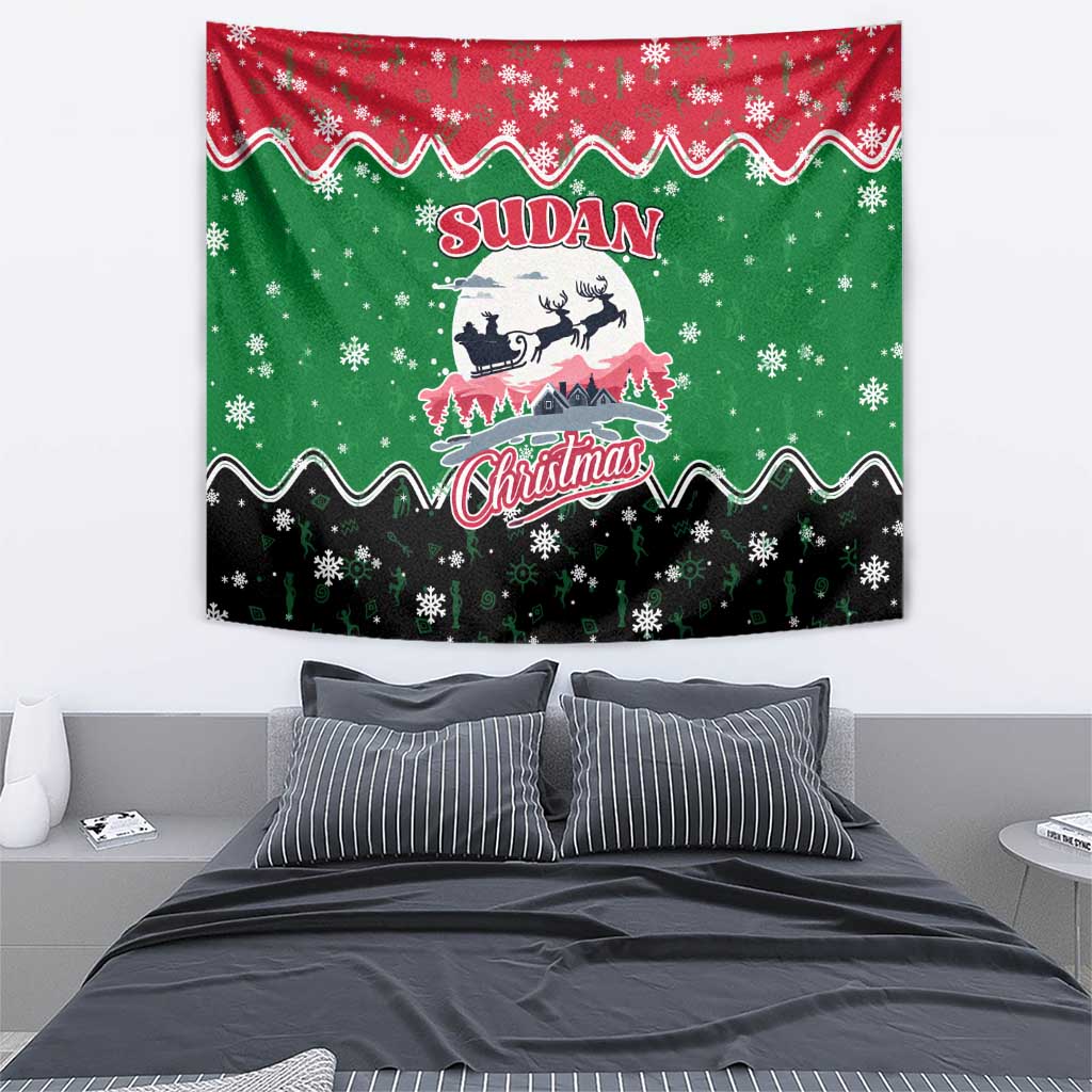 Sudan Christmas Tapestry with Red Green Black Xmas Santa Sleigh and Map - Wonder Print Shop