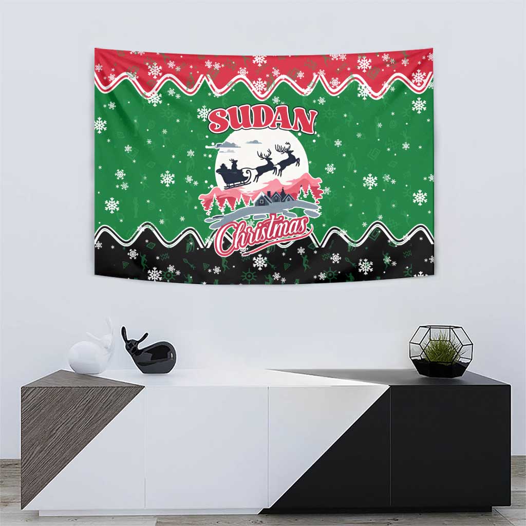Sudan Christmas Tapestry with Red Green Black Xmas Santa Sleigh and Map - Wonder Print Shop
