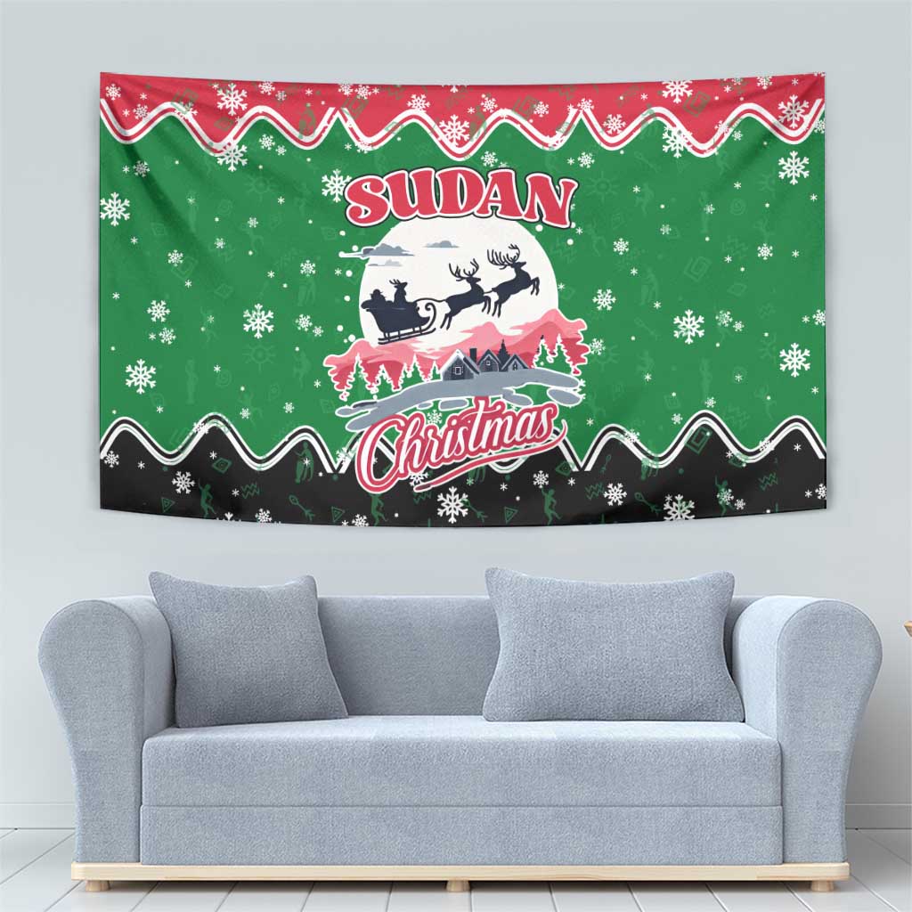 Sudan Christmas Tapestry with Red Green Black Xmas Santa Sleigh and Map - Wonder Print Shop