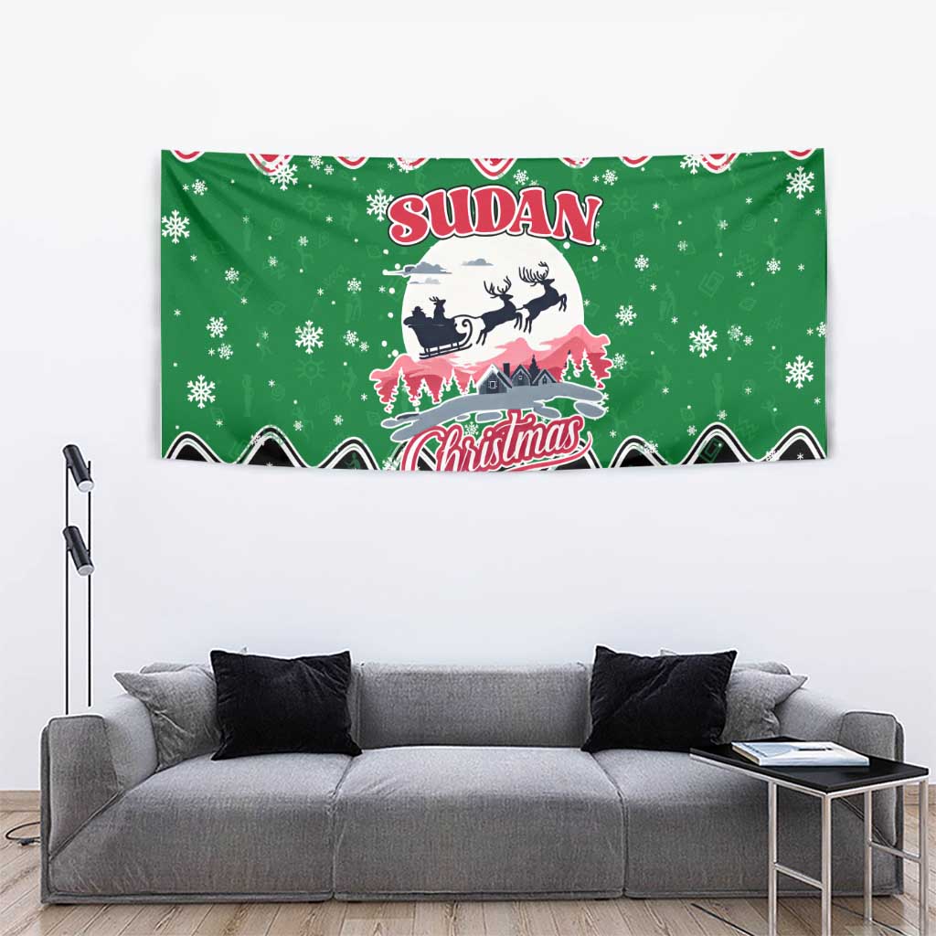 Sudan Christmas Tapestry with Red Green Black Xmas Santa Sleigh and Map - Wonder Print Shop