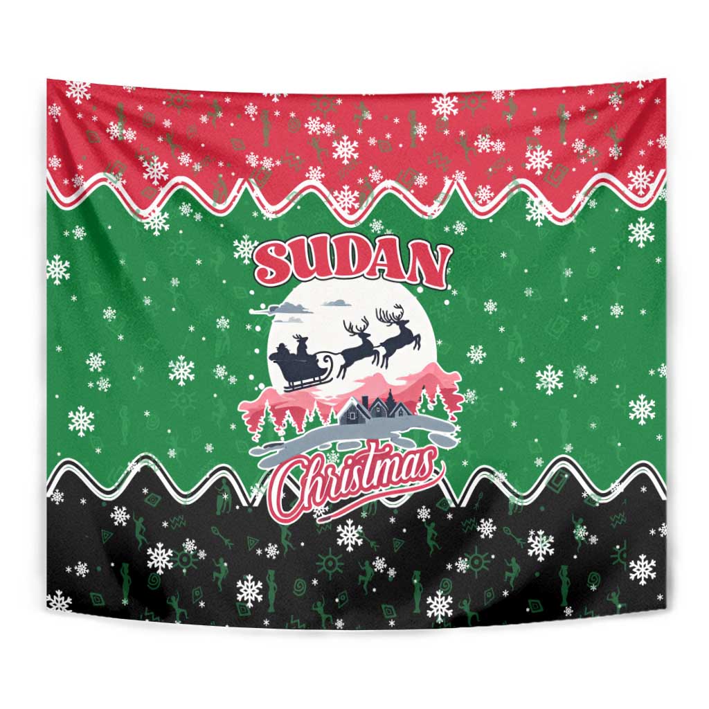 Sudan Christmas Tapestry with Red Green Black Xmas Santa Sleigh and Map - Wonder Print Shop